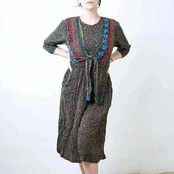 Vintage 90s Boho Cottagecore Romper Dress - M - Picture 7 of 11